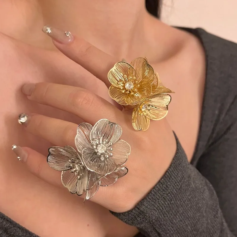 Draweye 3D Flowers Rings for Women Korean Fashion Forefinger Vintage Elegant Jewelry Senior Sense Sweet Anillos Mujer