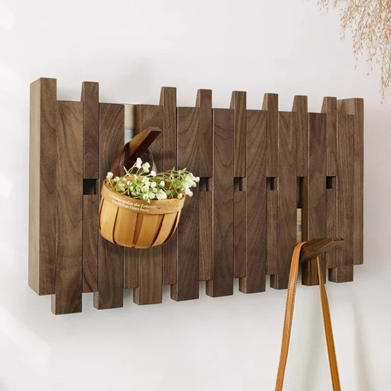 Electric Meter Box Covering Solid Wood Wall Coat Rack Black Walnut Creative Clothes Rack Room Storage Furniture 16 Hooks