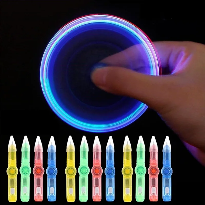 Novelty LED Spinning Pen with Light Stress Relief Toys for Kids Students Flash Ballpoint Pen with Battery Luminous Rotating Pen