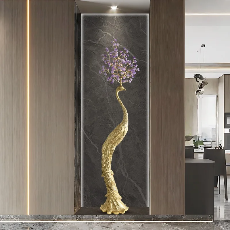 European light luxury peacock floor large ornament high-end decoration