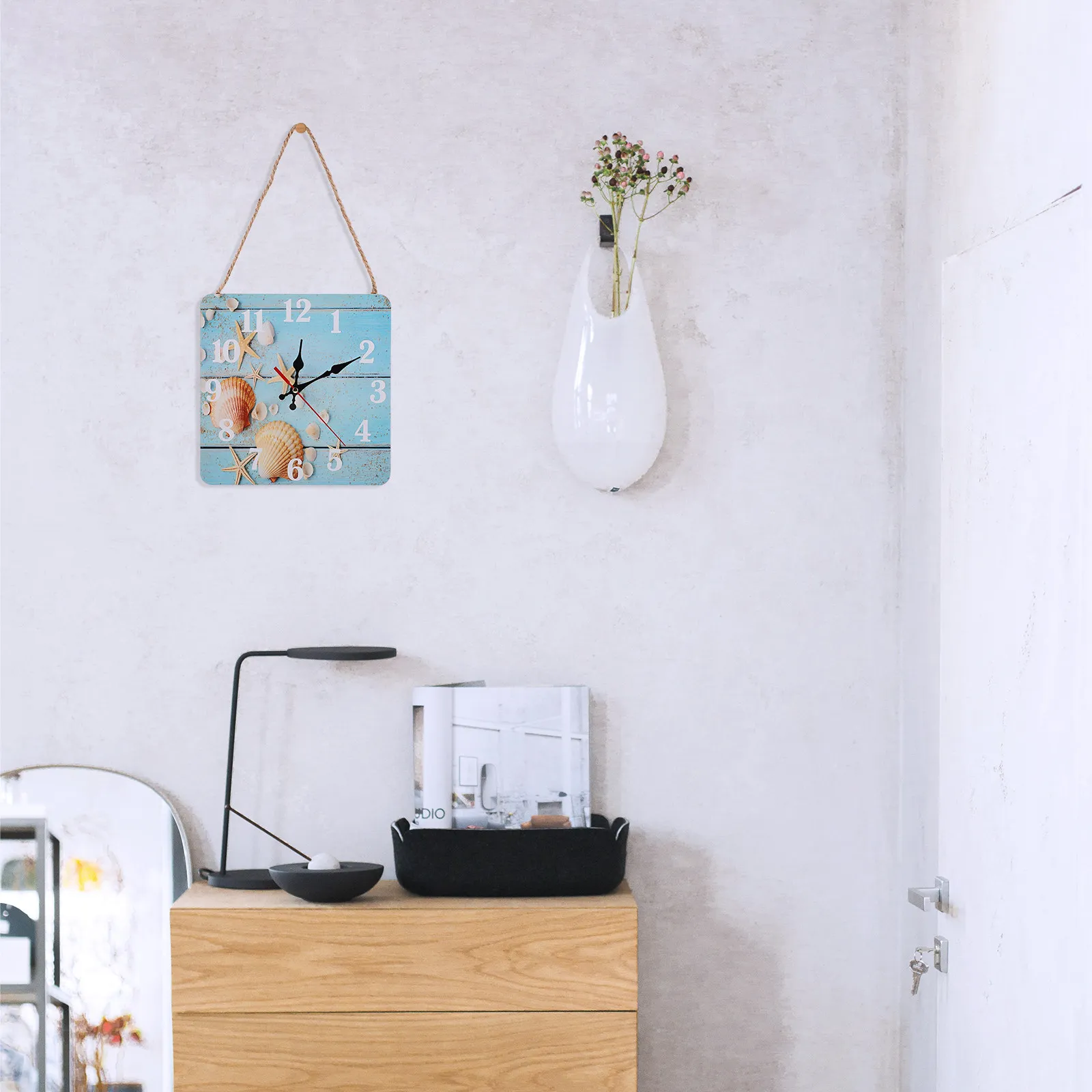 

1Pcs Vintage Hanging Wall Clock Nordic Style Decorative Square Clock for Living Room Retro Hanging Rope Wall Ornament Home Decor