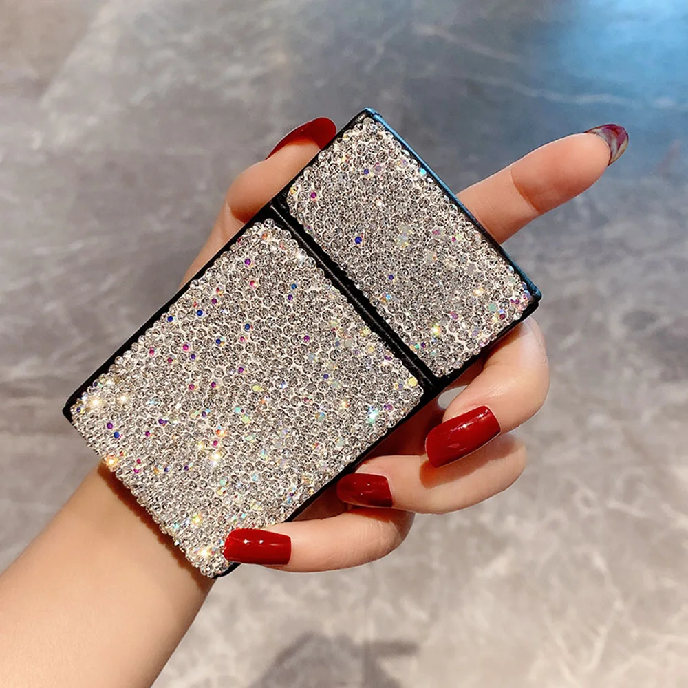 1PCS Hand-Inlaid Rhinestones PU Cigar Cigarette Case Waterproof Tobacco Case Pocket Box Storage Container Cigarette Accessories