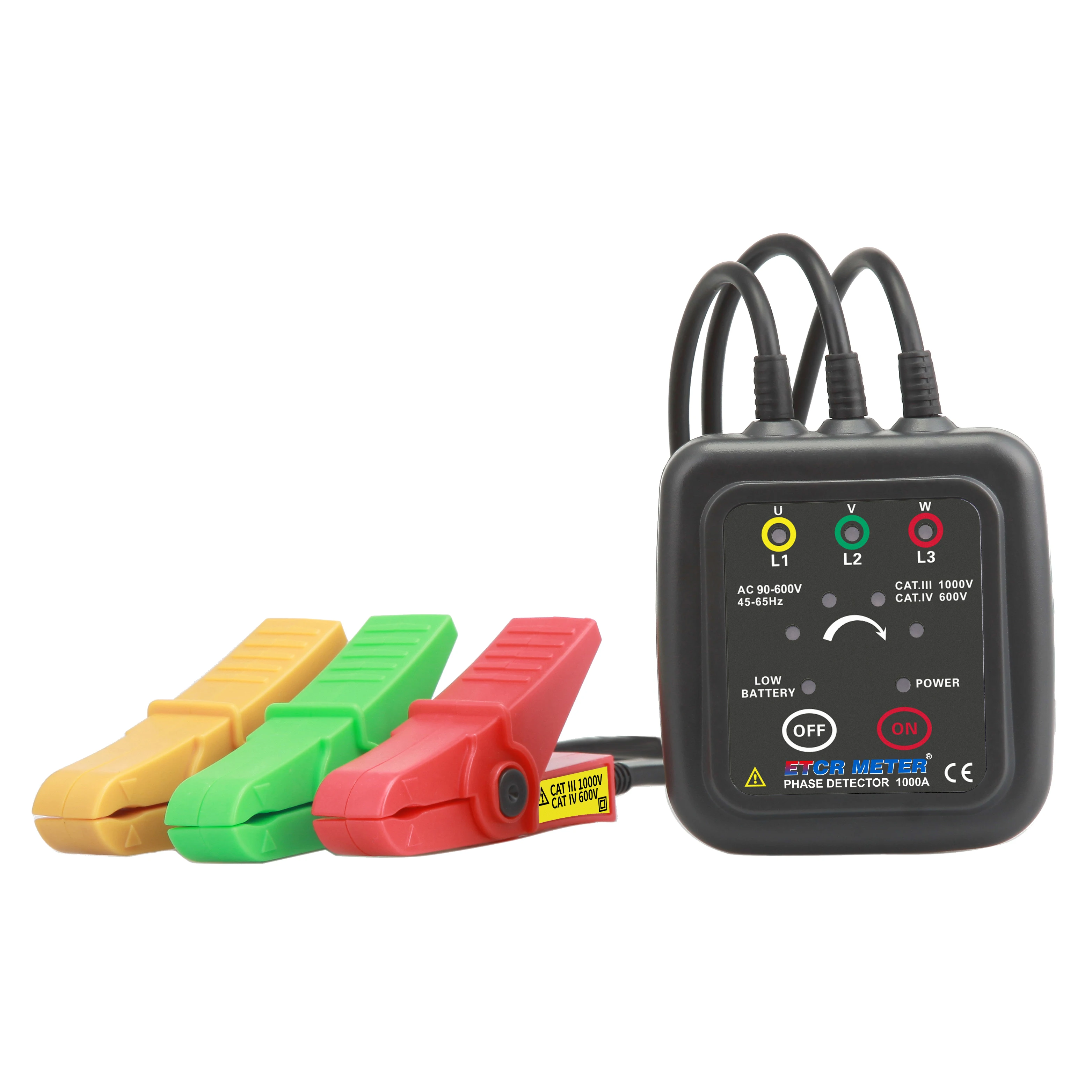 ETCR1000A Visual Audio Alarm Phase Tester for Power Distribution Box Non Contact Phase Sequence Detector