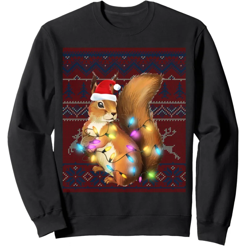 Christmas long sleeved squirrel lover pattern design gift men's sportswear