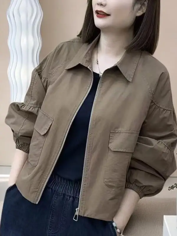 Spring Autumn 2025 Fashionable Loose Korean Style Short Coat with Collar for plus Size Women Casual Leisure Jacket