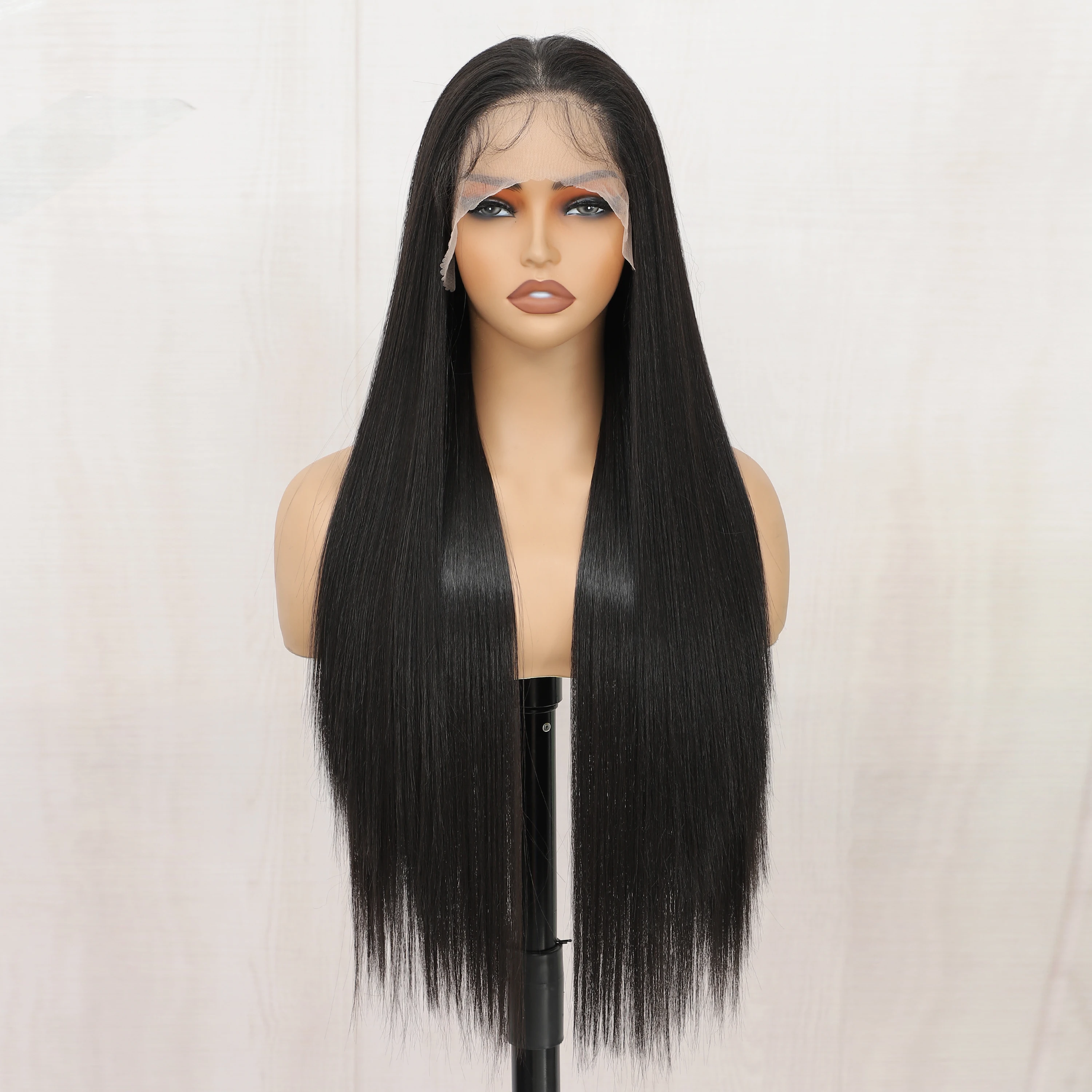 Perruque Lace Front Wig Synthétique Body Wave pour Femme, Cheveux Noirs Préplumés, Transparent HD, 13x4, 13x4, 30 Pouces