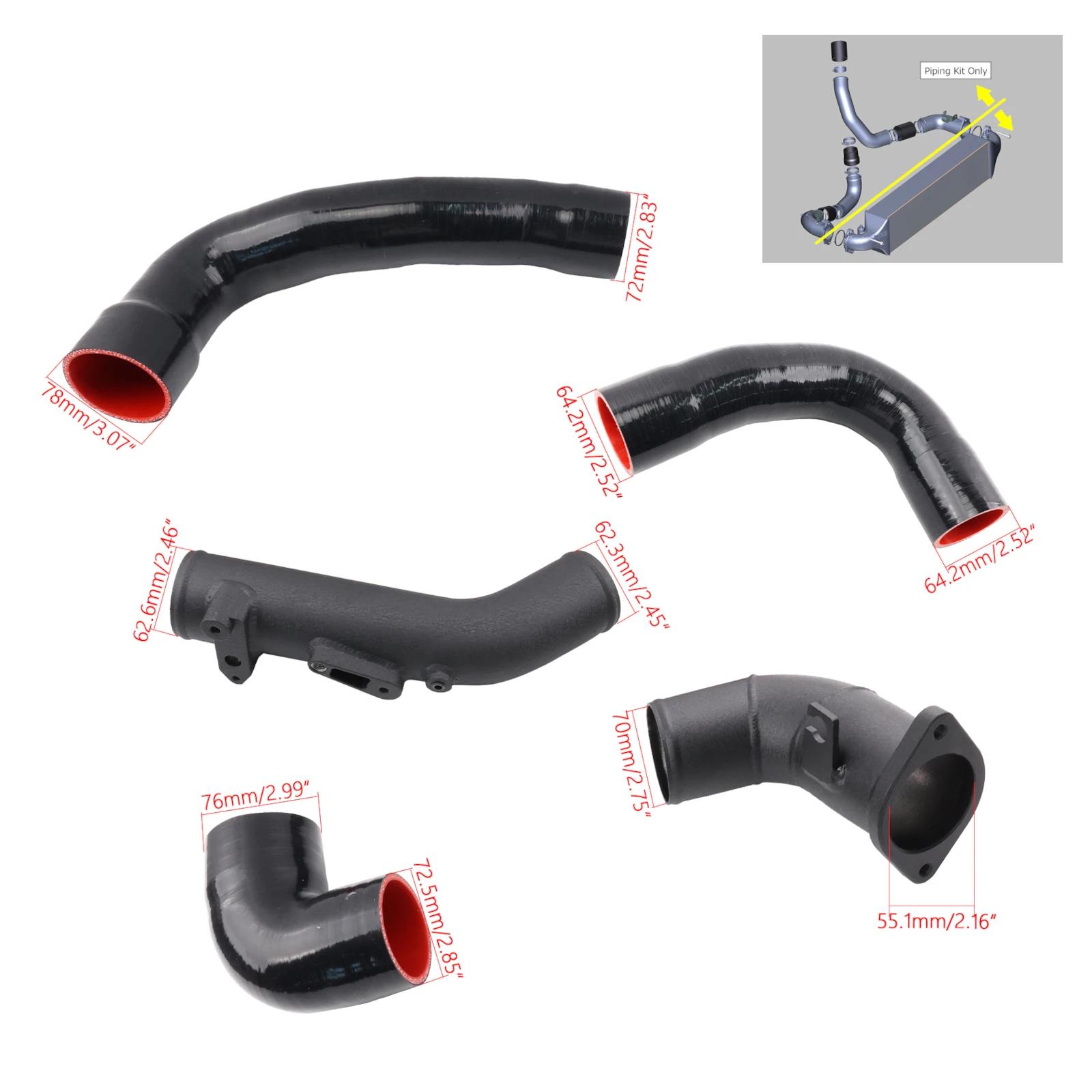 

4-слойный силиконовый комплект зарядных трубок интеркулера для 2023+ Honda Civic Type R FL5 для Acura Integra Type S DE5 2.0T