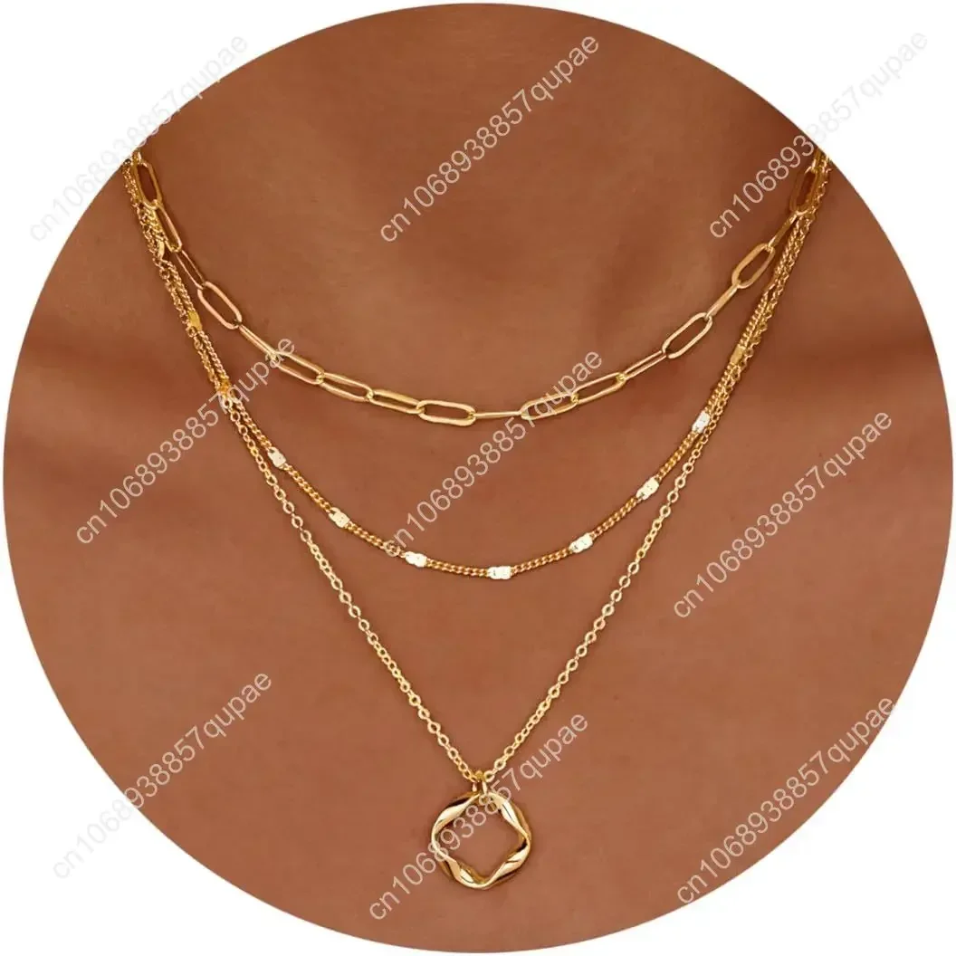 

Layered Gold Necklaces Women Stackable Dainty 14K Gold Silver Plated Trendy Circle Paperclip Chain Pendant Choker Necklace