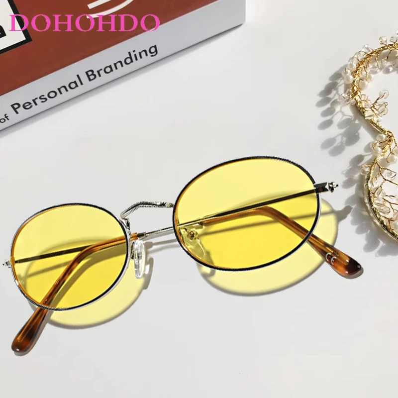 

DOHOHDO 2024 Classic New Retro Oval Metal Frame Women's Sunglasses Fashion Yellow Black Shades UV400 Men Trending Sun Glasses