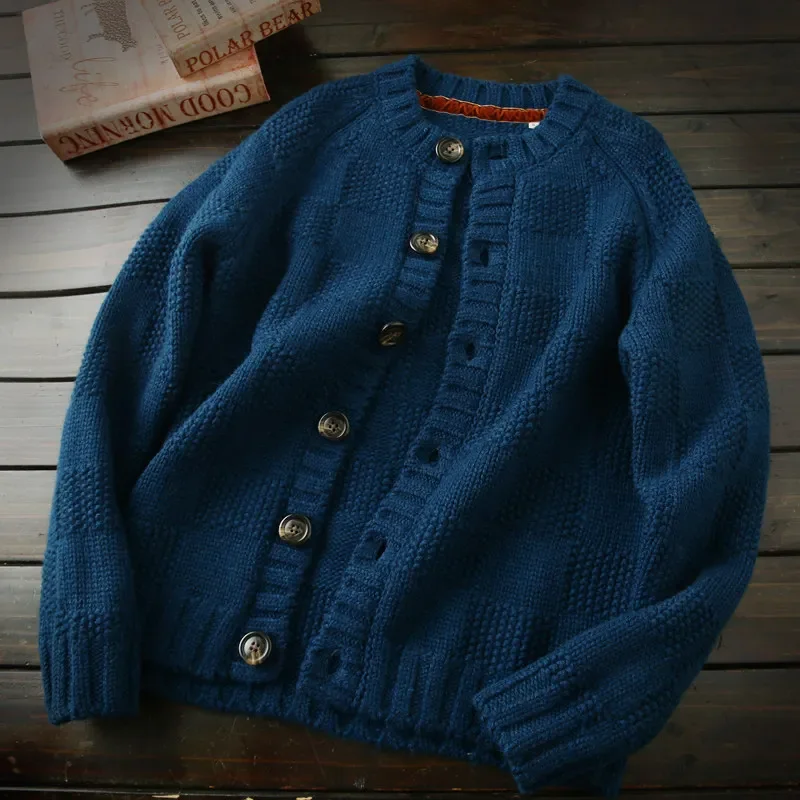 Heavy, Gaoke wool, Italian high-end autumn and winter crew neck thickened cardigan knitted sweater jacket