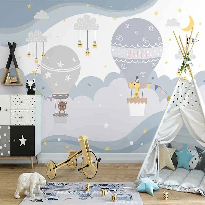 

Custom 3D Photo Nordic Hand-painted Balloon Animal Cartoon Wall Murals Kids Bedroom Background Decoration Non-woven Papier Peint