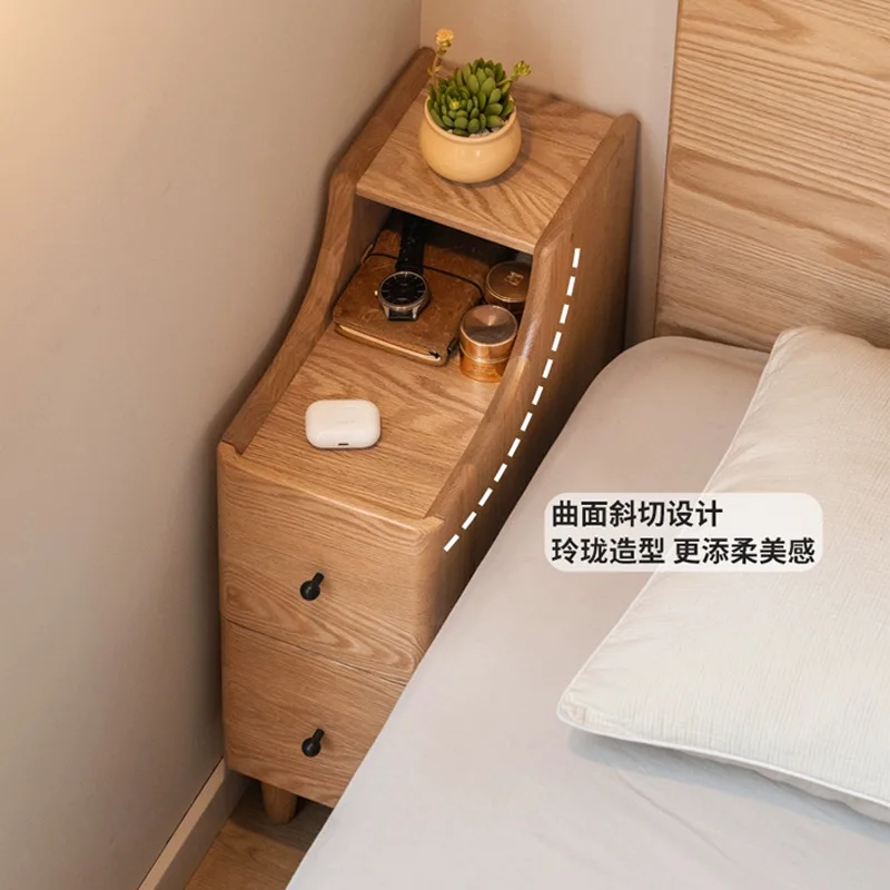 Super narrow solid wood bedside table, bedroom crevice storage cabinet, modern simple red oak narrow cabinet, household