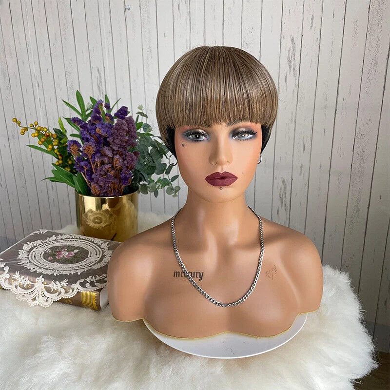 

Women's wig short straight hair bangs light brown gradient Synthetic wigs