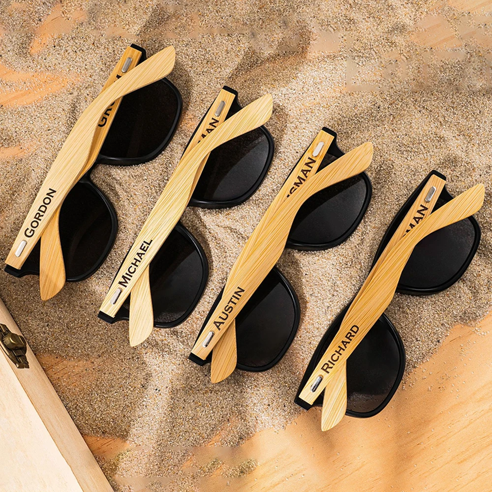

Personalized Wooden Sunglasses Custom Bachelor Party Gift Engraved Best Man Sunglasses Wooden Box Groomsmen Father's Day Gift