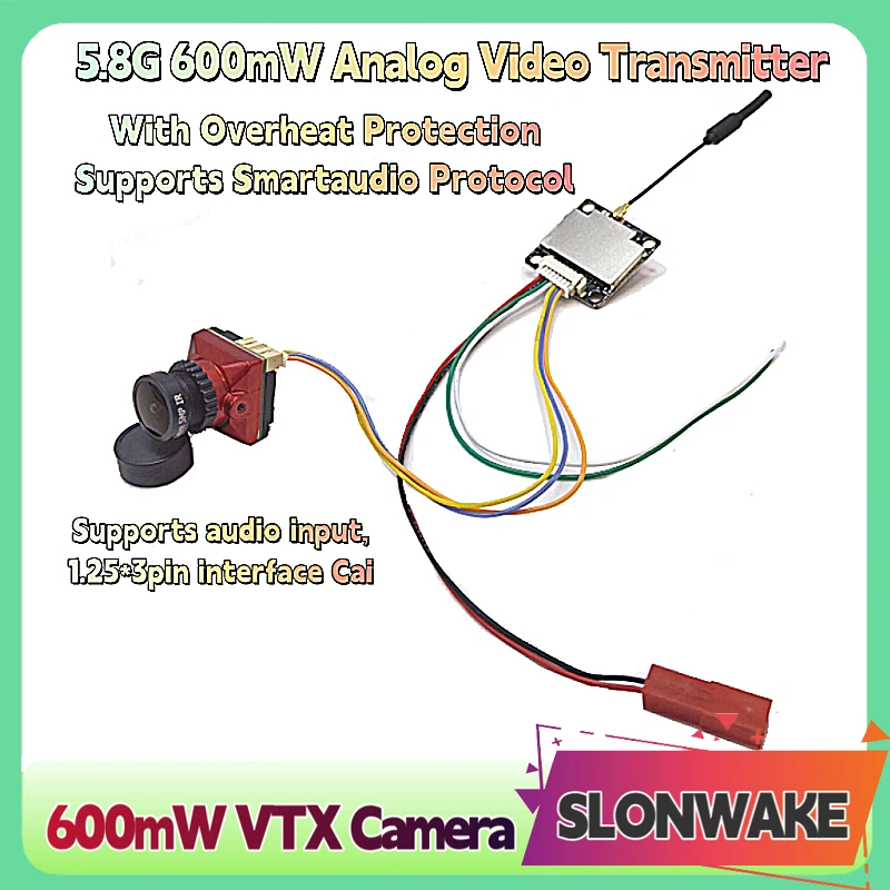 SLONWAKE 5.8G Module 48CH 600mW Power VTX Transmitter B19 1500TVL 130°FOV 2.1mm Camera for RC FPV Long Range Fixed-wing Drones.