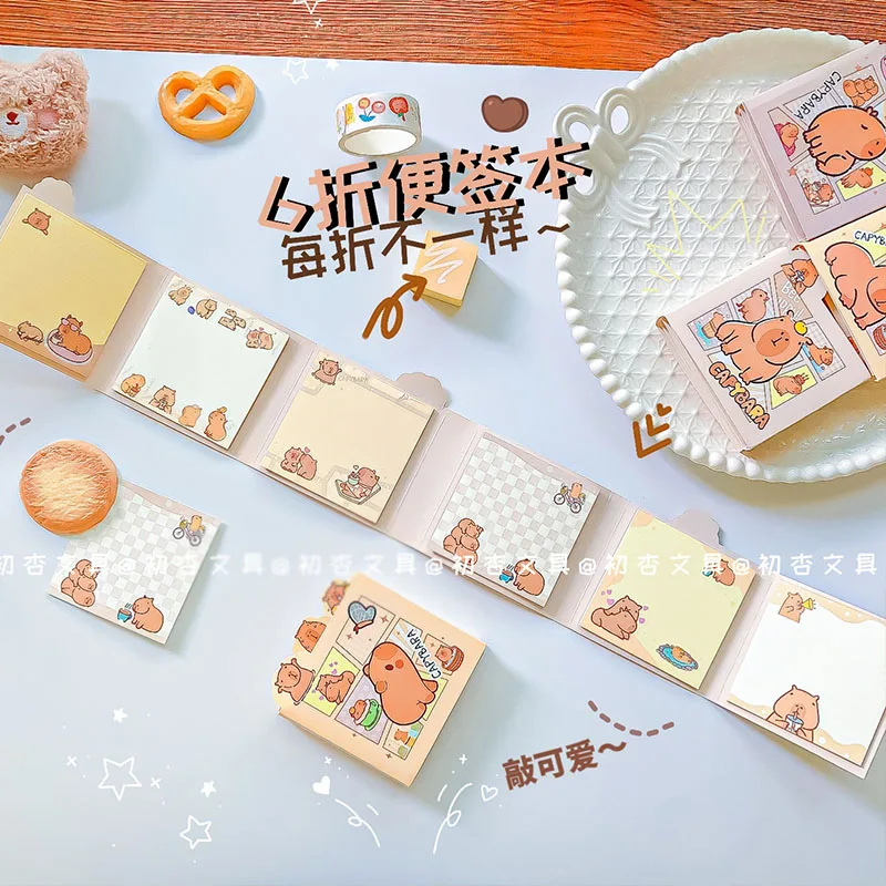 Imagem -04 - Creative Capybara Folding Memo Pad Nota Bonito n Times Papelaria Etiqueta Notepad Post Escritório e Material Escolar Pcs por Lote 12 Pcs por Lote