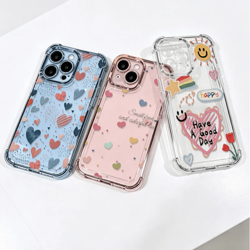 Colorful Love Heart Shaped Cute Smile Case For Samsung Galaxy S26 Edge S24 S25 Ultra FE S23 Plus S26FE Airbag Cover