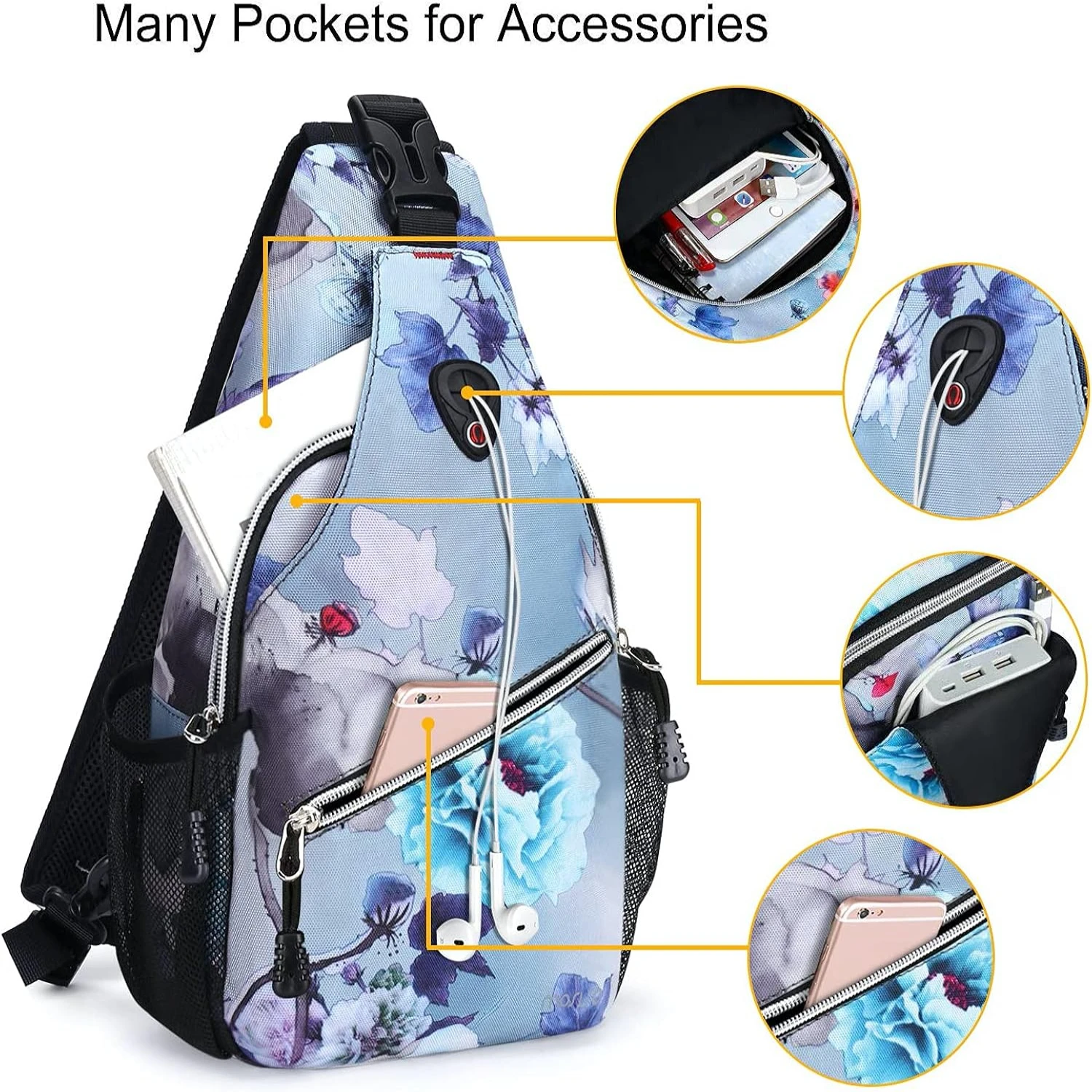 Stylish Lightweight MOSISO Mini Sling Backpack with Eye-catching Ink-wash Painting Pattern for Small Hiking Adventures, Travel,