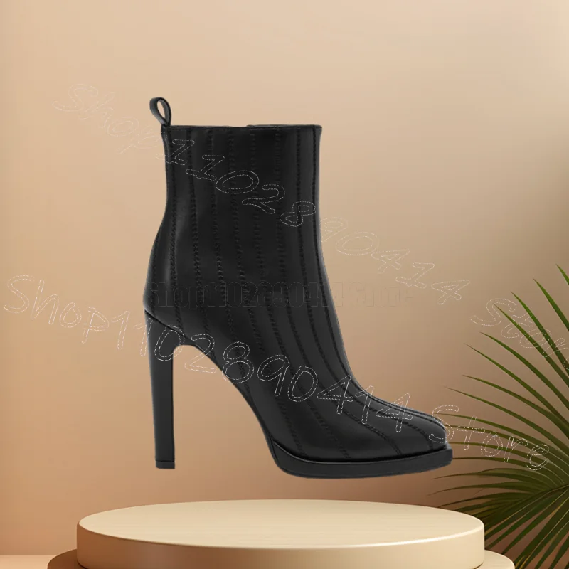 أسود الخياطة شريط تصميم منتصف العجل الأحذية الجانب سستة النساء أحذية رقيقة عالية الكعب موضة الحفلات يؤرخ 2025 Zapatos Para Mujere #1