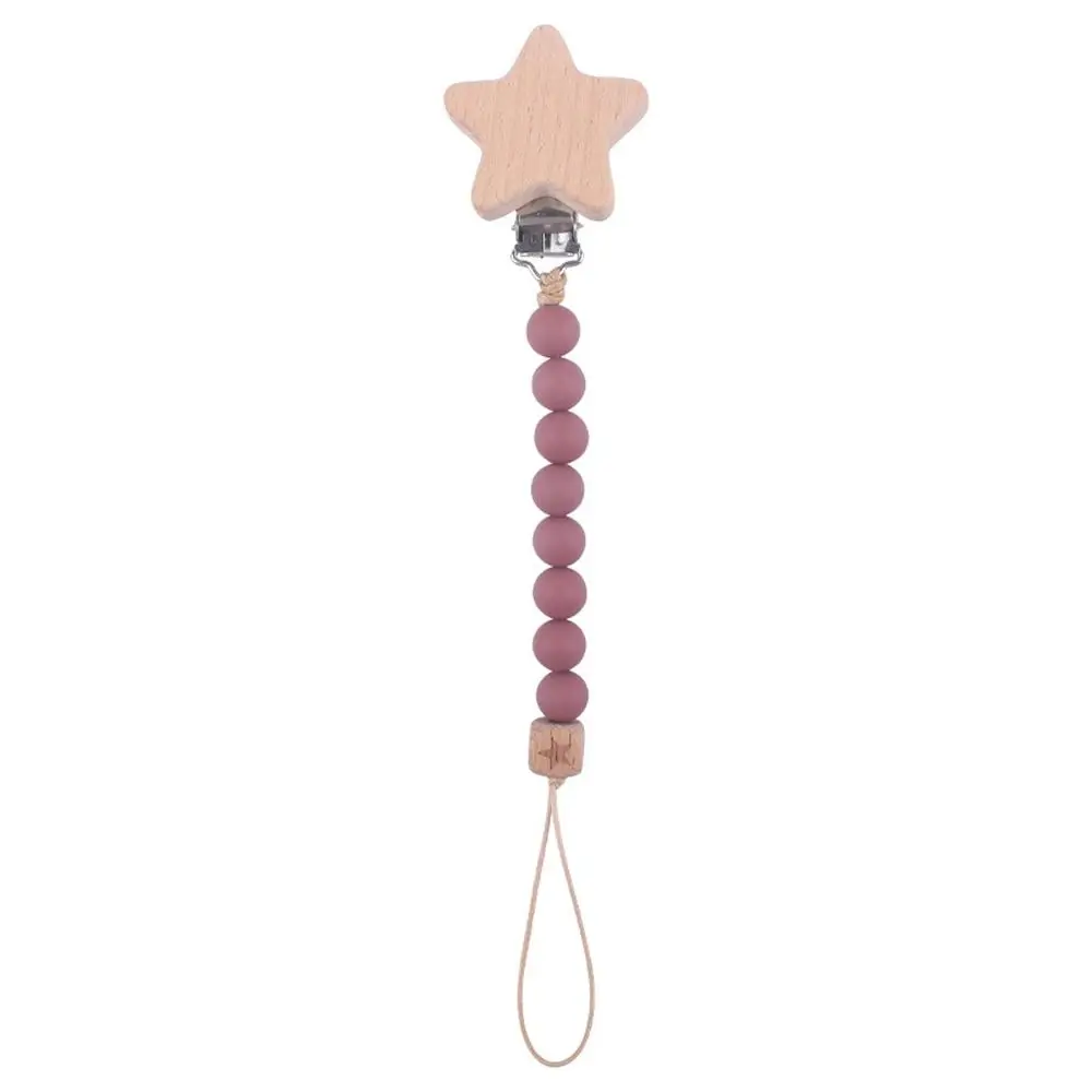 

Multi-color Environmental Star Wooden Silicone Beads Beech Wood Lanyard Molar Chain Baby Pacifier Chain Pacifier Clips Chains