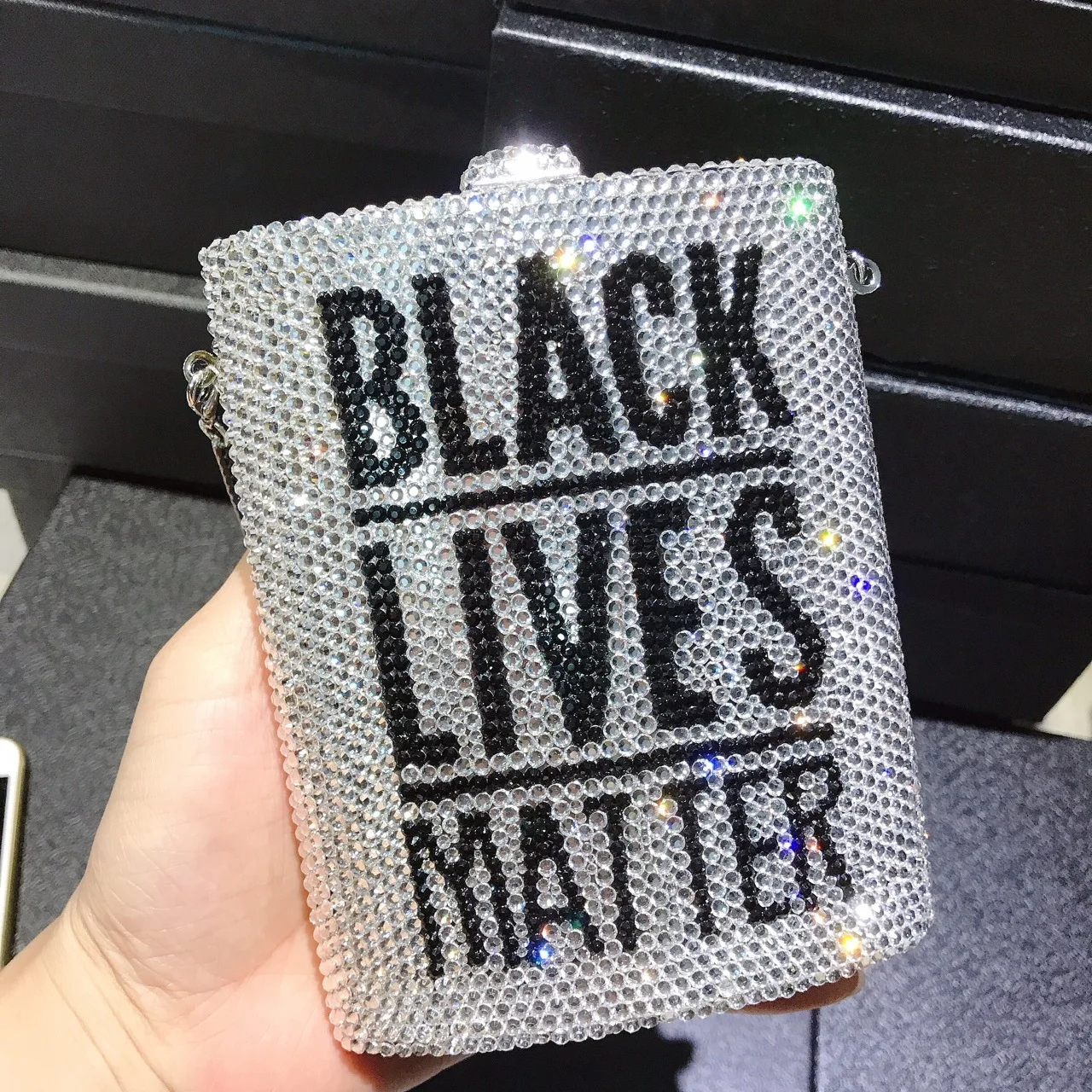 Black Lives Matter Letter Diamond Dinner Bag Metal Box Full Diamond Clutch Personalized Banquet Women's Bag Hand Bags For Ladies