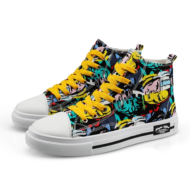 Zapatos de lona coloridos para hombre y mujer, zapatillas planas con cordones de alta calidad, estilo Graffiti Vamp, informales, talla 35-44, para