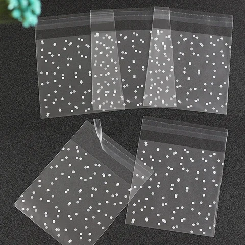 

100pcs/pack Birthday Party Decor Matte Self-adhesive Biscuits Candy Bag White Dots Frosted Plastic Cookies Package Bags