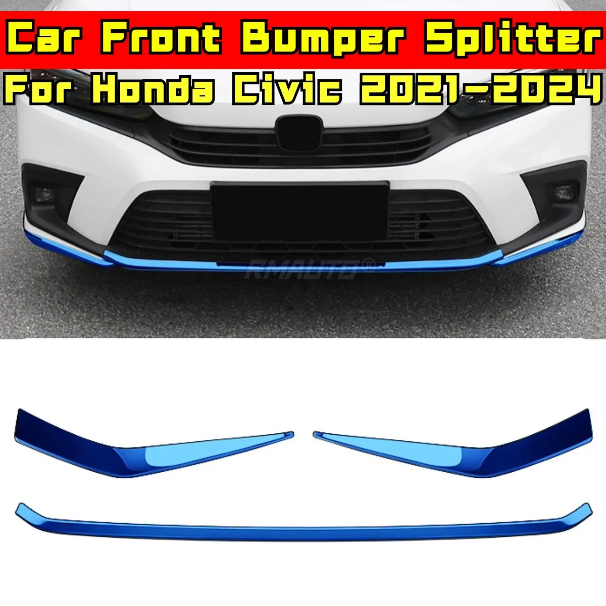 Civic Front Bumper Lip Mirror Face Front Bumper Splitter  Diffuser Body Kit For Honda Civic 11th Gen 2021-2024 Car Accessories