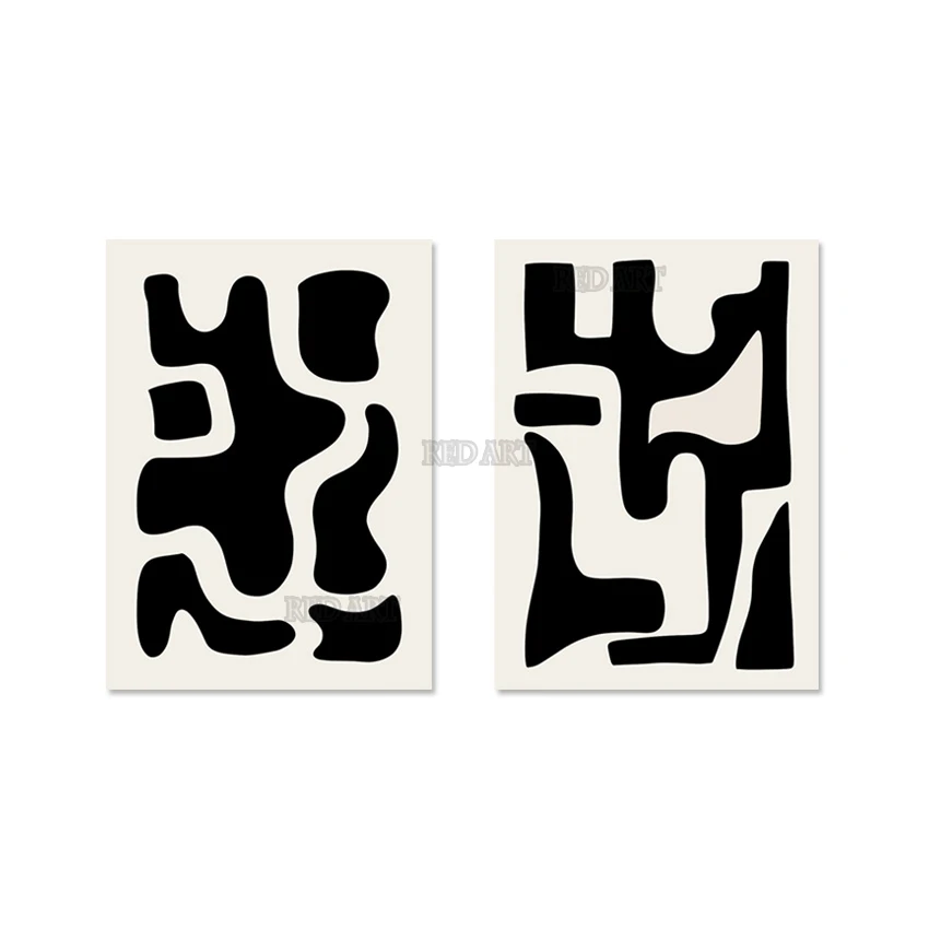 

Black White 2 PCS Group Living Room Decor Hand Painted Abstract Oil Painting Wall Hang Poster Nordic Canvas Art For Hotel Porch