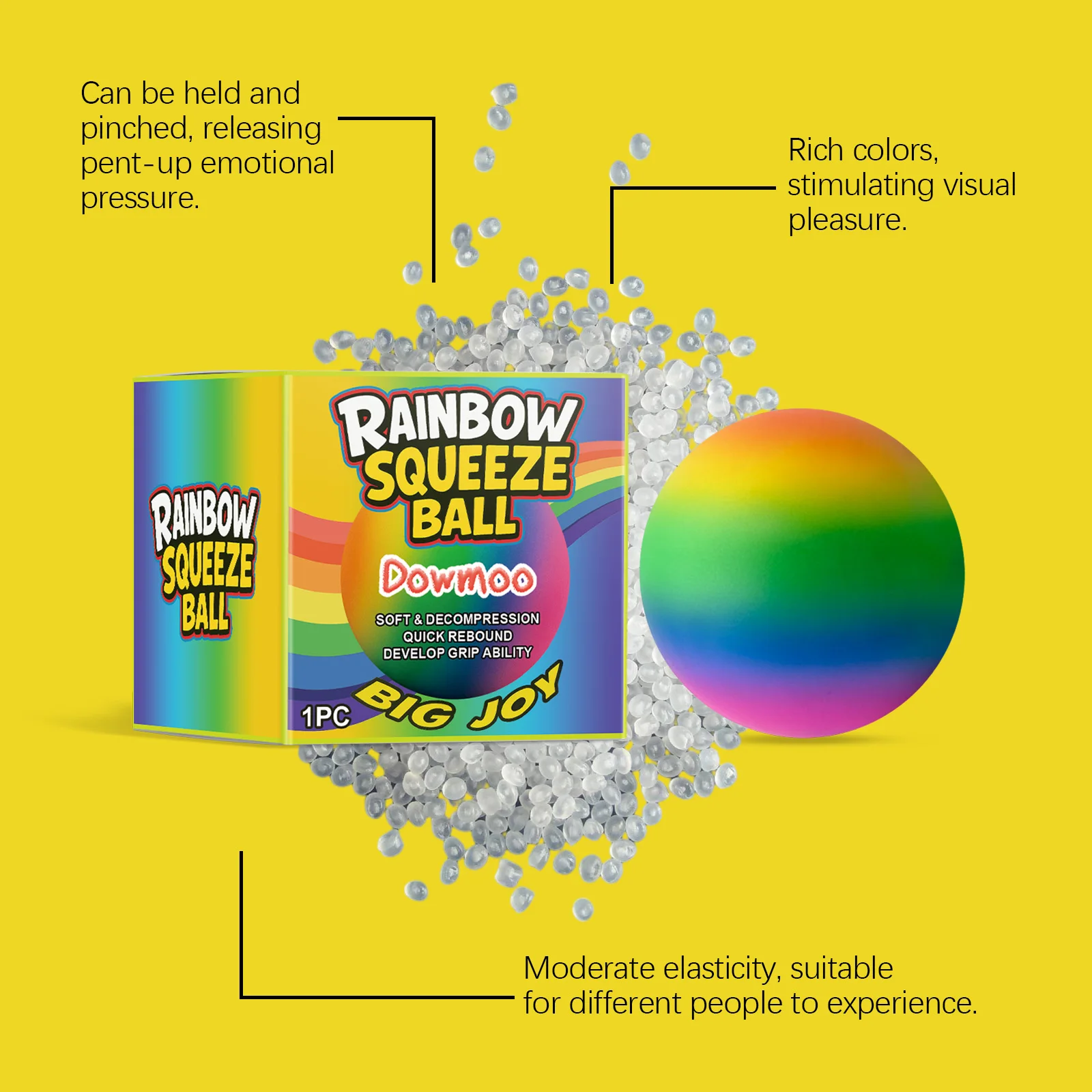 Balle anti-Stress Squishy arc-en-ciel – Jouet Fidget à montée lente, jouet à presser doux pour adultes et enfants, Durable et Non déformable