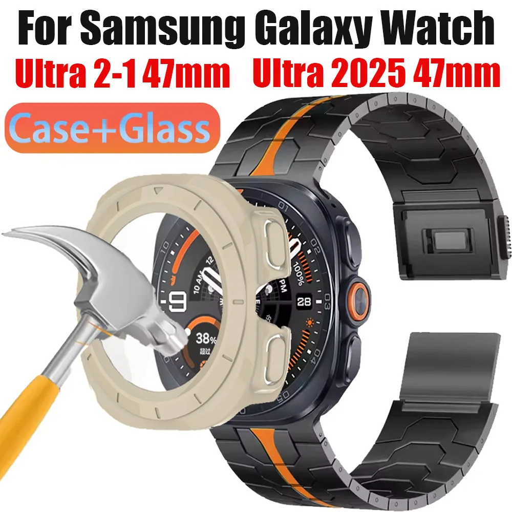 PC Case+ Glass Film for Samsung Galaxy Watch Ultra 2-1 47mm Omni-Directional Protective Shell Cover Shell for Galaxy Watch Ultra