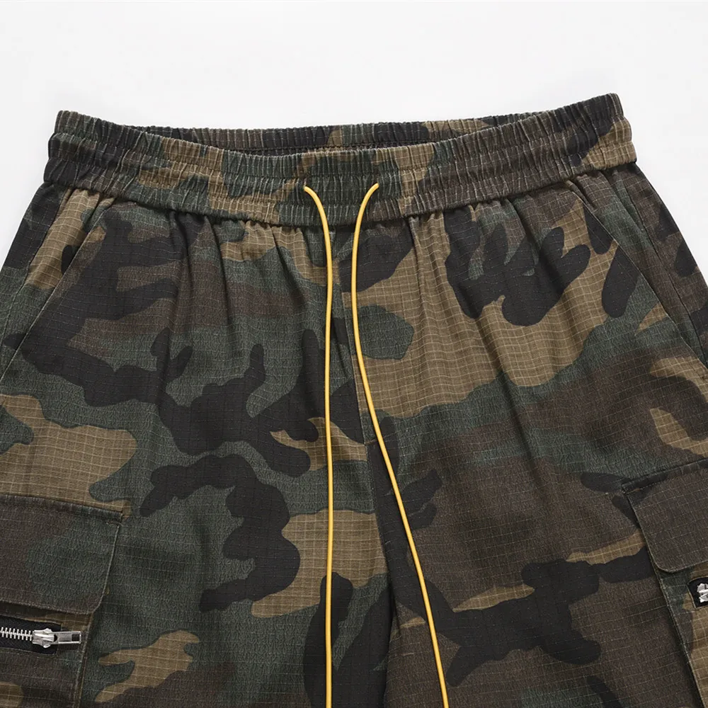 Frog Drift moda Vintage Street Cargo camuflaje Techwear pantalones de chándal lavables Casual pantalones cortos con cordón para hombres y mujeres