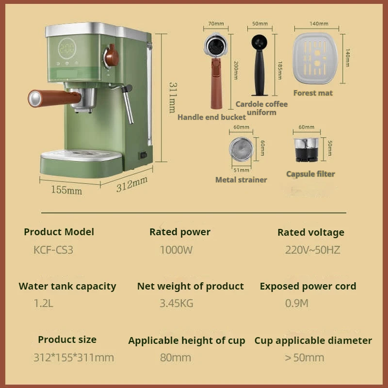 Máquina de café com extração semiautomática, máquina de cápsulas de café expresso americana, alça pequena doméstica