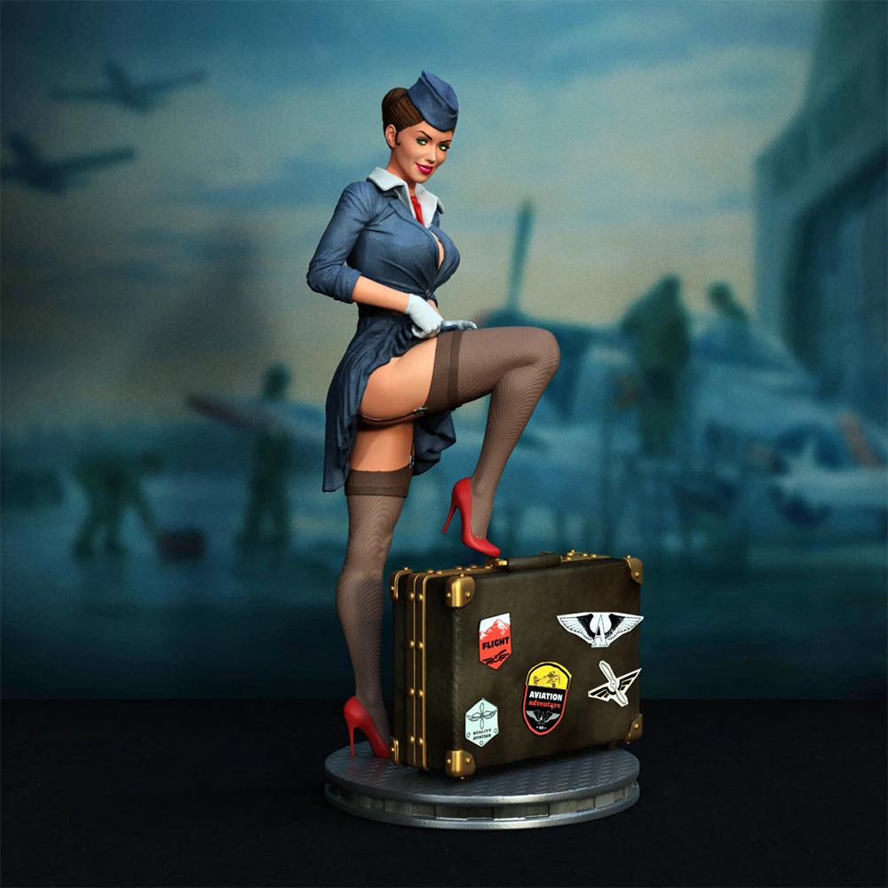 

1/24 Scale Stewardess Resin Figure Model Kit - Assembled Pinup Hobby Miniature Unassembled Unpainted DIY Toy Collectible