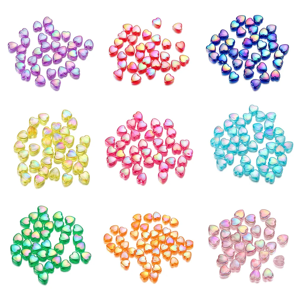 50/100Pcs 9mm AB Color Acrylic Love Heart Shape Bead Loose Spacer Beads for DIY Bracelet Necklace Jewelry Making Accessories