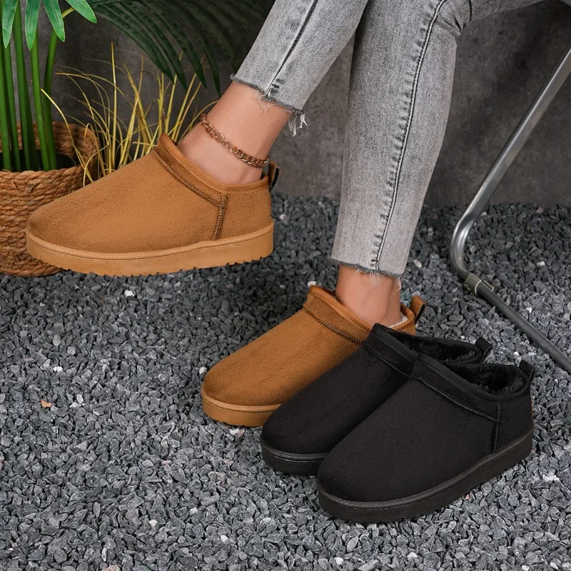 Winter New Women's Solid Color Vintage Comfortable Thick Sole Mid Heel Snow Boots Women Keep Warm Fashion Anti Slip Snow Boot
