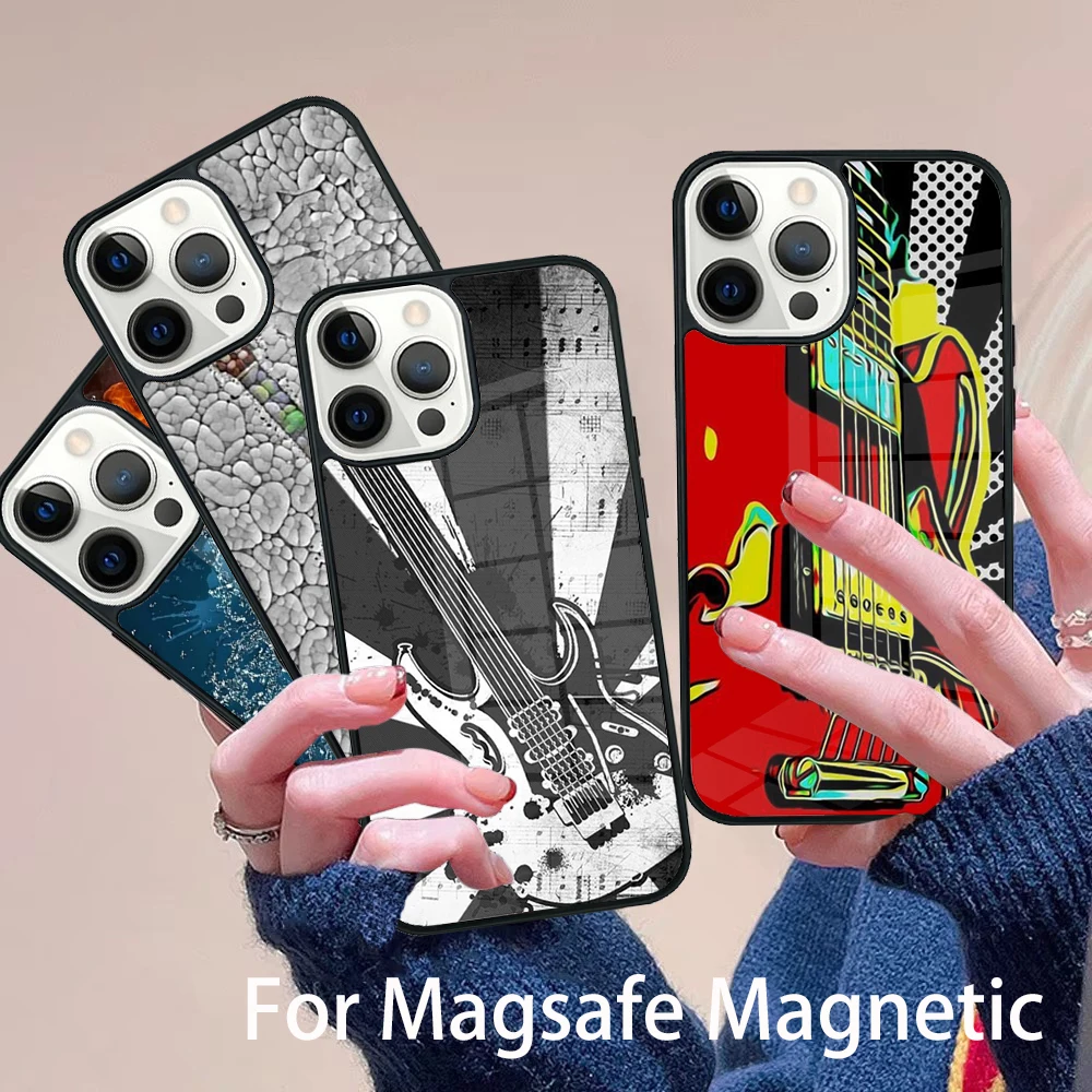 

Rock Music Instrument Guitar Phone Case Magesafe Magnetic Wireless Cover For IPhone 16 11 12 13 14 15 Pro Max Plus Mini