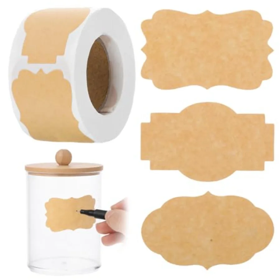 

500PCS 1.3 X 2.36 Natural Kraft Paper Label Stickers Self Adhesive Blank Stickers for Canning Mason Jars Holiday Christmas Gift
