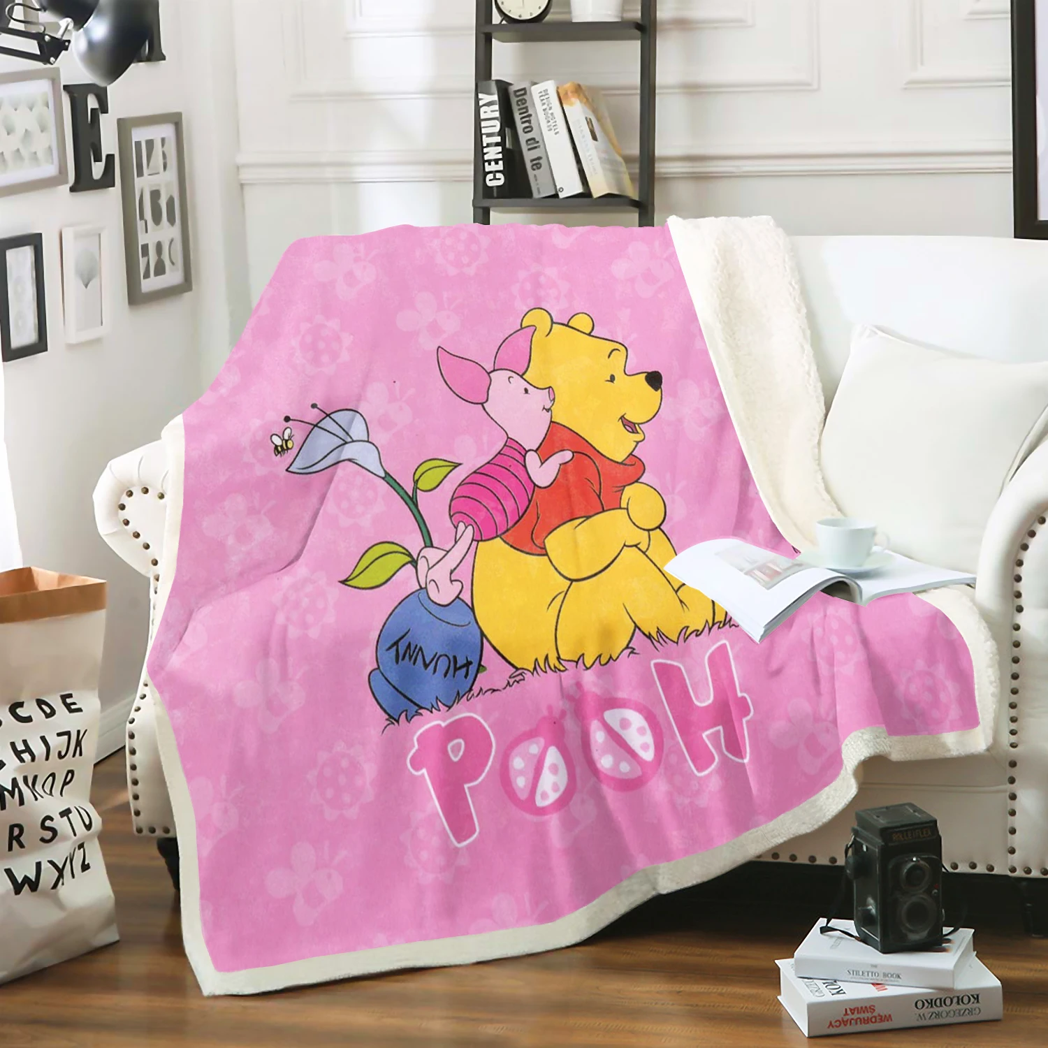 

Cartoon Winnie the Pooh and Tigger Blanket Furry Reactive Printing and Throws Fluffy Modern Kawaii For Children Winter