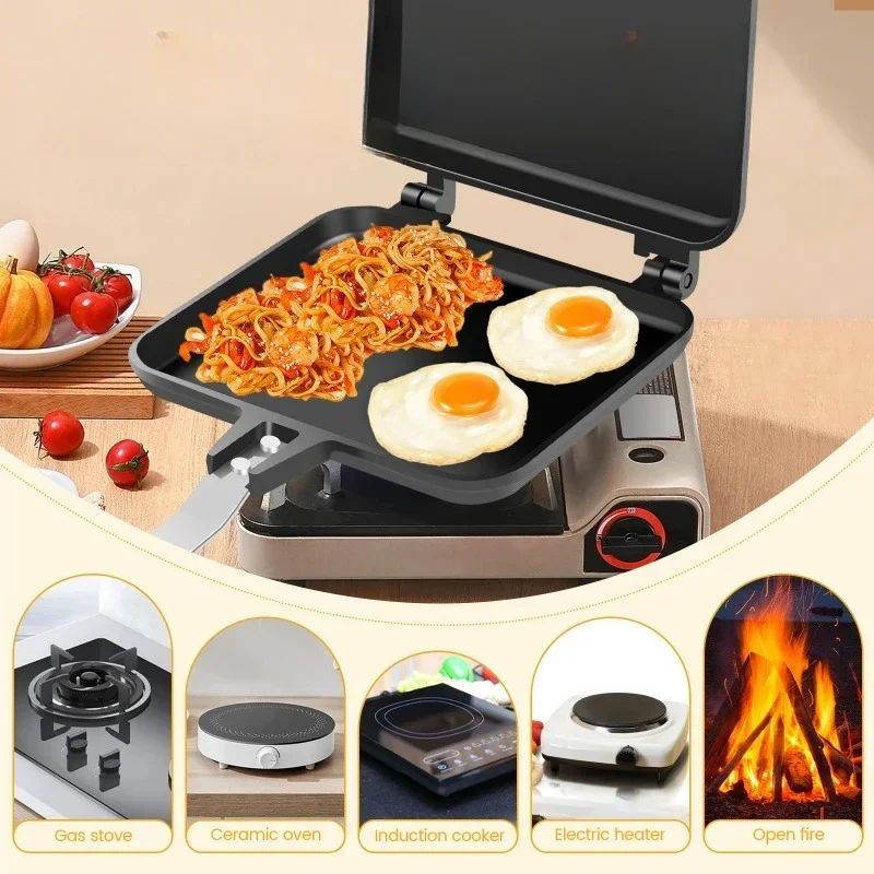 Hot Sandwich Maker, Grilled Sandwich Toaster Double Sided Non-Stick Stovetop Sandwich Grill Press Flip Pan for Camping Kitchen