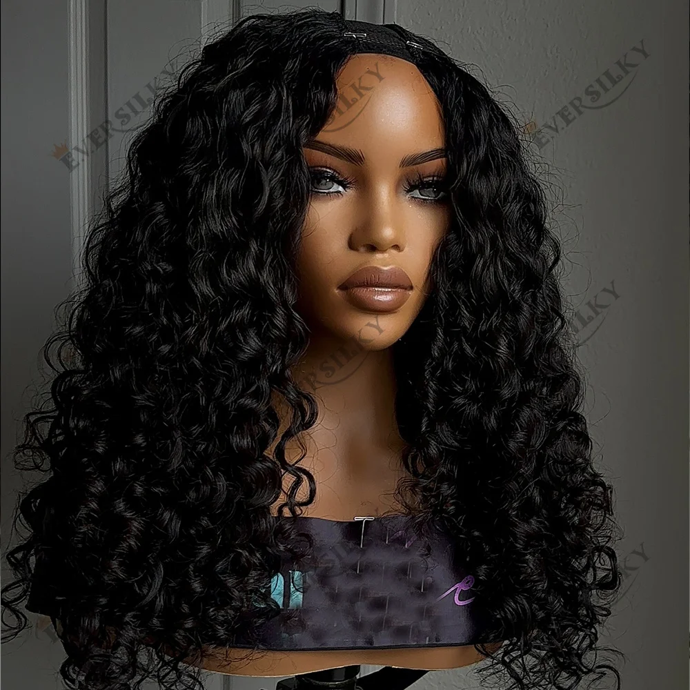 الهندي فضفاض موجة عميقة 100% ريمي الشعر البشري الطبيعي 2X4 الأوسط U جزء الباروكات قابل للتعديل سهلة ارتداء كامل آلة صنع الخامس جزء الباروكات #2