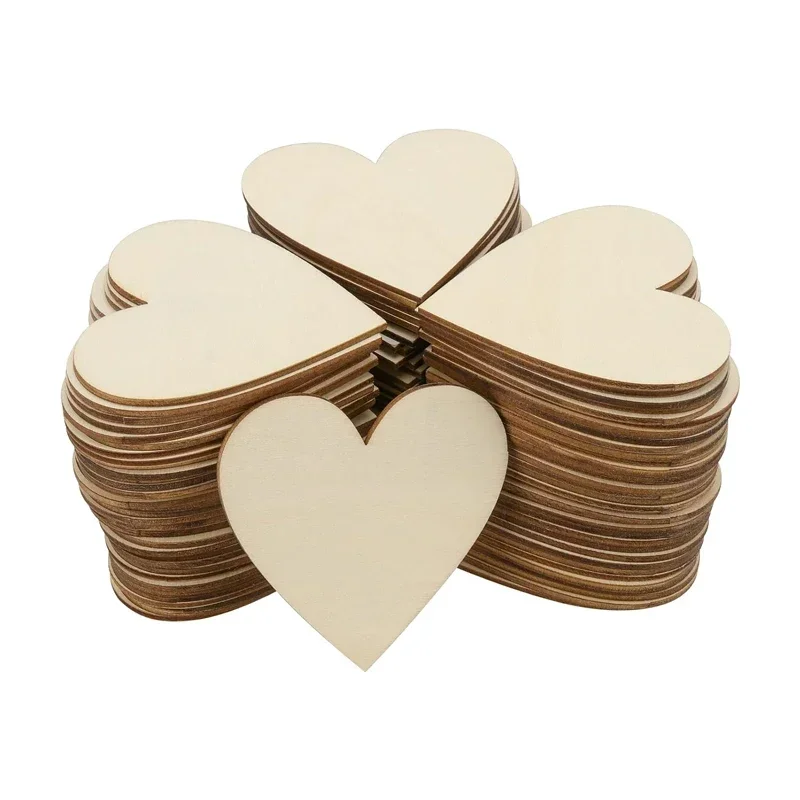 

100pcs 6cm Wood Heart Cutouts, Unfinished Blank Wooden Heart Shaped Slices Discs Sign Piece for Christmas Party DIY Supplies