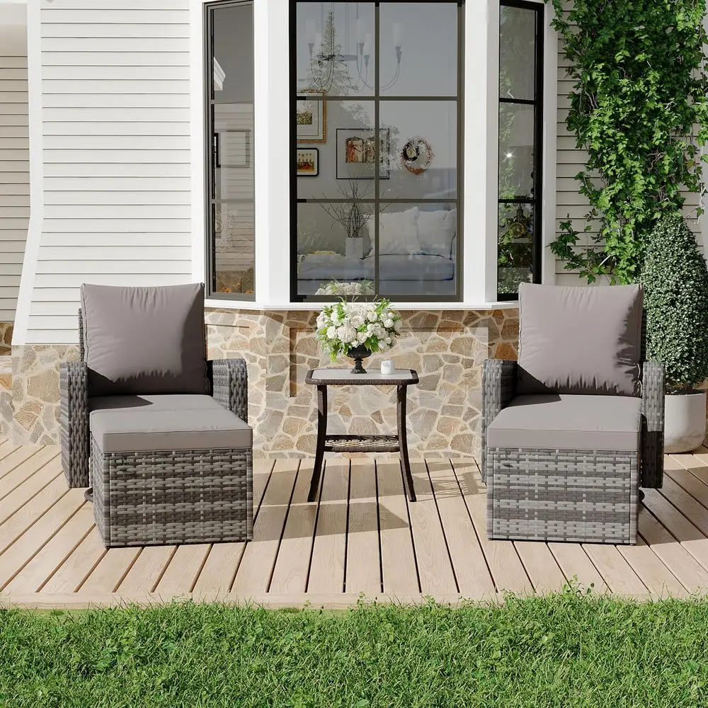

5 Piece Outdoor Patio Furniture Set360 Wicker Swivel Chairs Set of 2 w 2 Ottoman, Coffee Table amp Cushions Patio Bistro Set fo