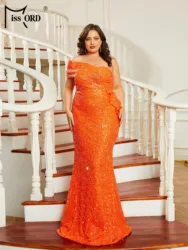 Missord New One Shoulder Plus Size Orange Sequin Mermaid Formal Occasion Evening Prom Party Dresses