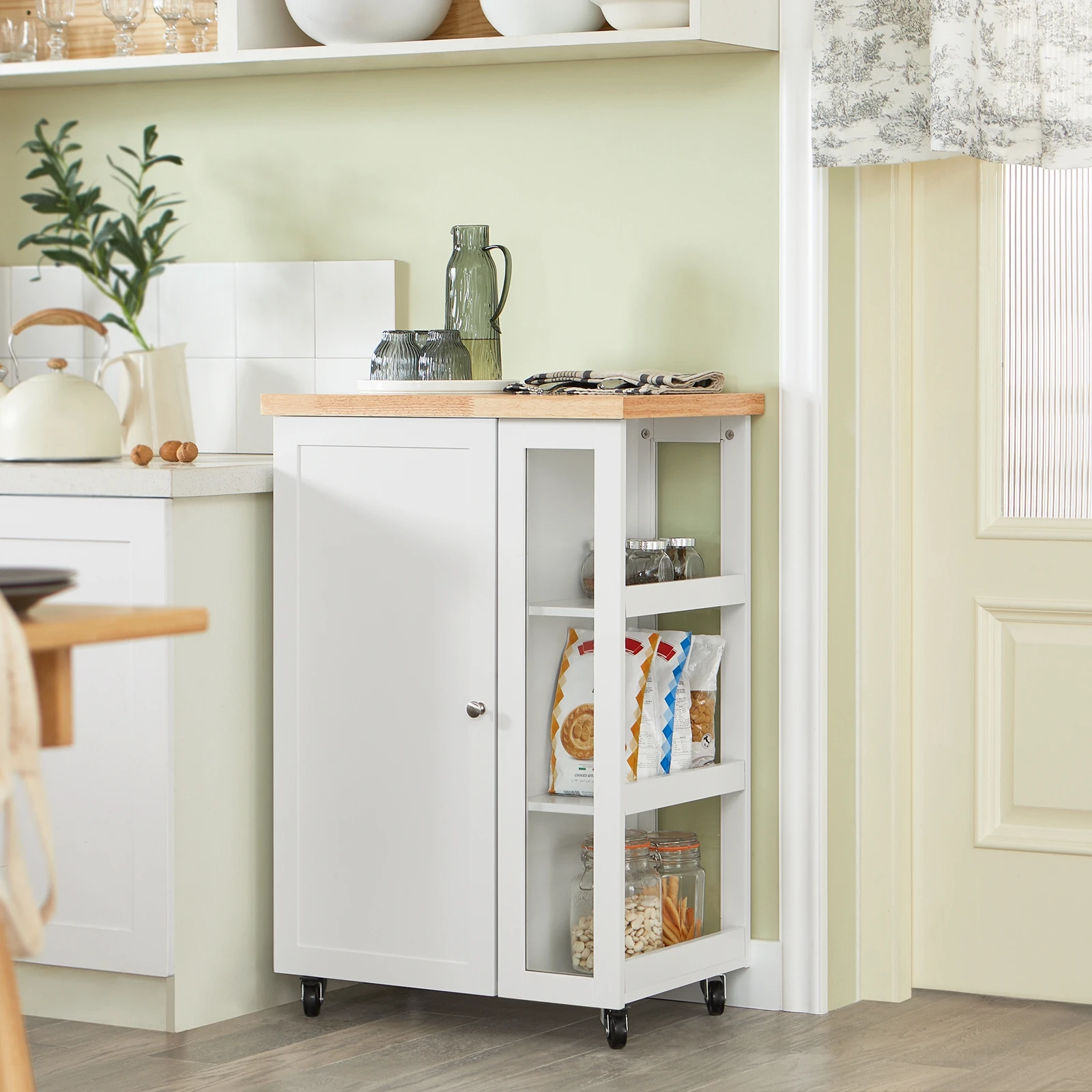 SoBuy FKW75-WN Carros con ruedas para cocina, salón, comedor, blanco-naturaleza