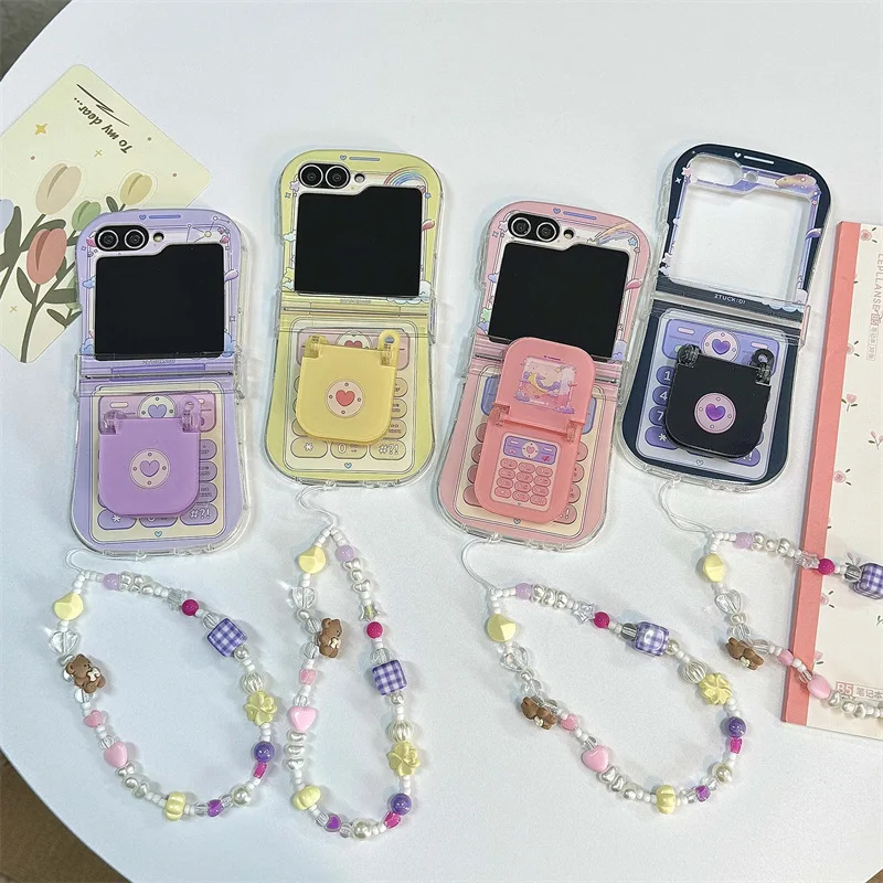 

Retro Phone Mini Stand Case for Samsung Galaxy Z Flip 7 6 5 4 Protective Back Cover for ZFlip5 ZFlip6 ZFlip7 Case Shell