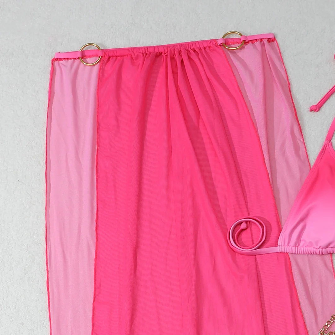 Sexy mit Überwurf, Farbverlauf, Neckholder-Bikini, Damen-Badeanzug, dreiteiliges Bikini-Set, Damen-Bademode, Badeanzug, Badebekleidung, Schwimmbekleidung V5369 – Detail 29