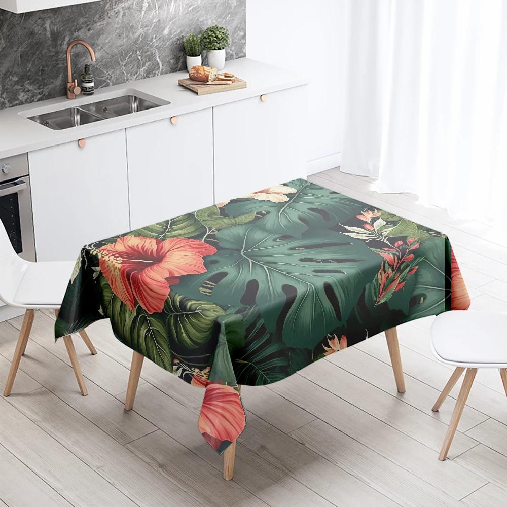 Monstera Tablecloth Green Plant  Anti-Stain Waterproof Rectangular Kitchen Table Home Decoration