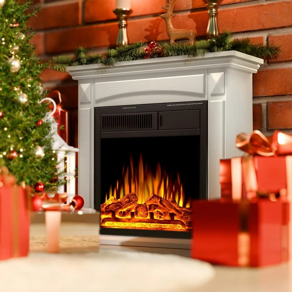 

NEW - Electric Fireplace with Mantel, Freestanding 750/1500W Heater with Remote Control, Adjustable Flame Brightness