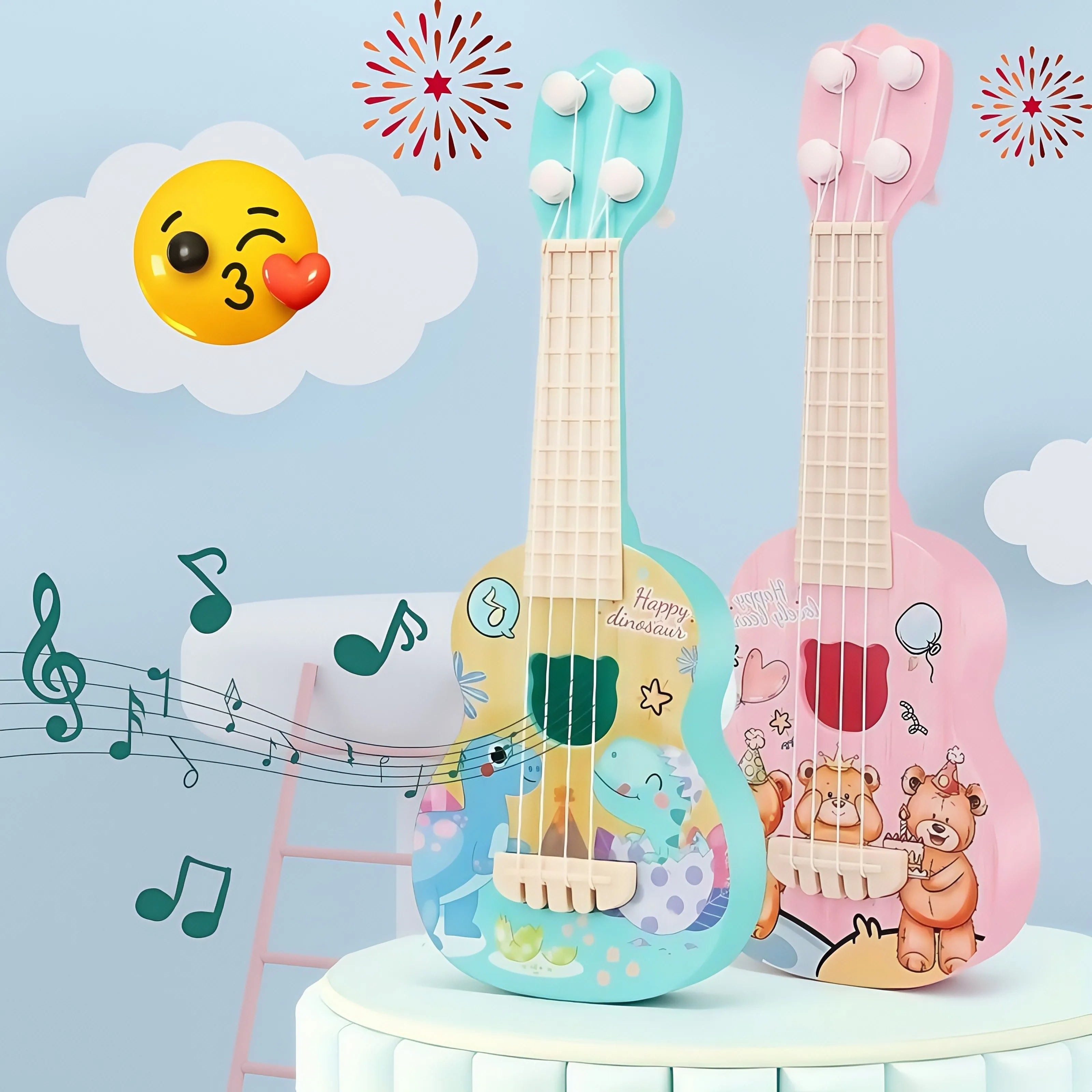 Mini versione giocattolo musicale per bambini, chitarra e strumento a corda, giocattolo ideale per giocattoli ukulele, puzzle educativo